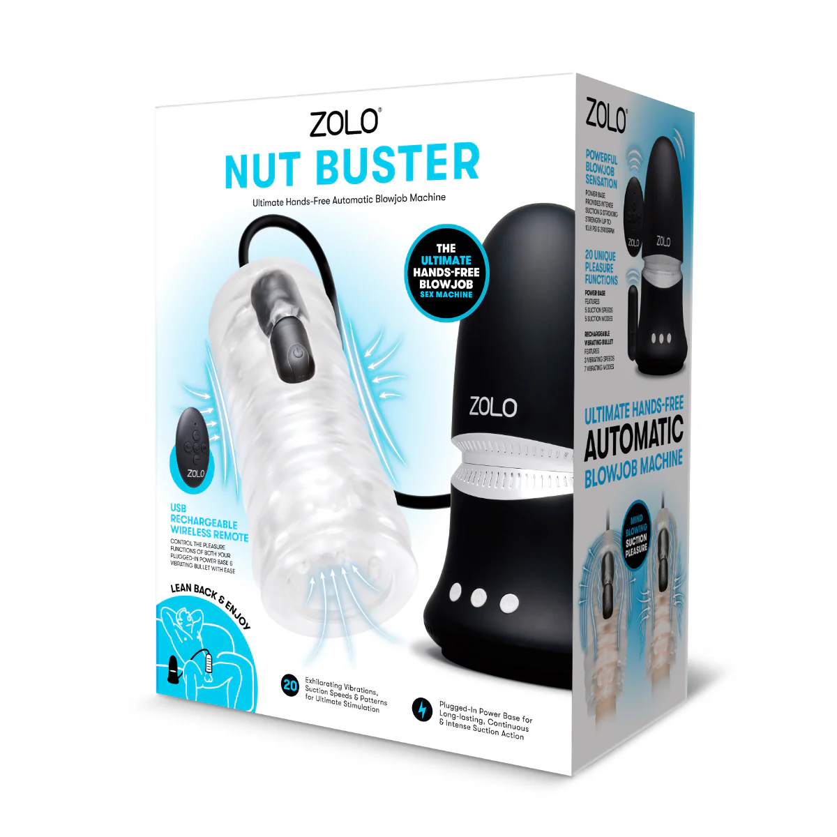 Zolo Nut Buster Hands-Free Automatic Blowjob Machine With Remote Black - Image 2