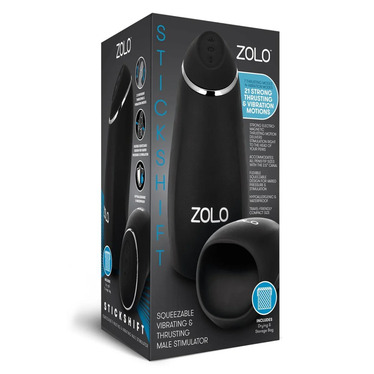 Zolo Stickshift Squeezable Vibrating & Thrusting Masturbator Black - Image 2