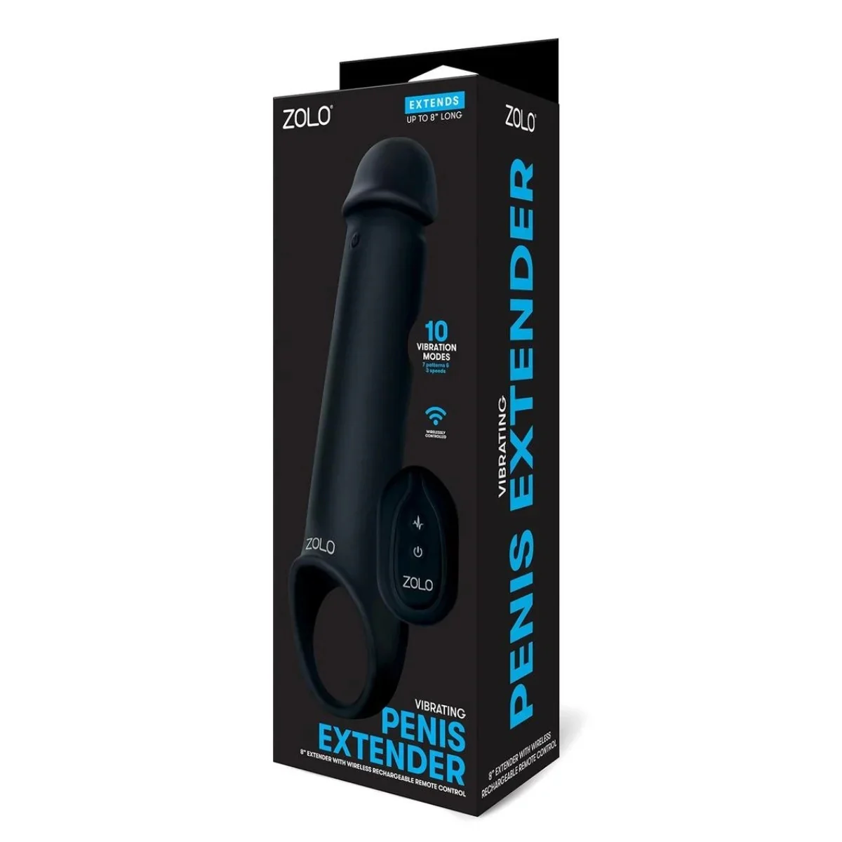 Zolo Vibrating Remote Control Penis Extender Black 8 Inch - Image 2
